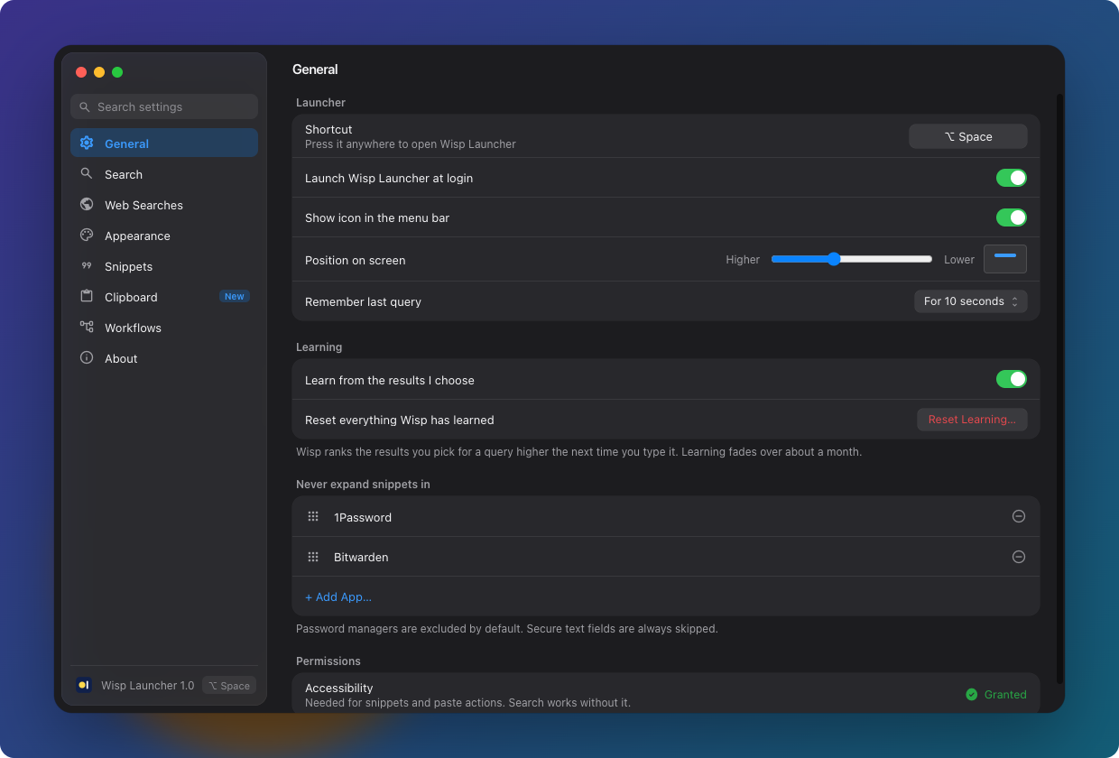 Settings, dark